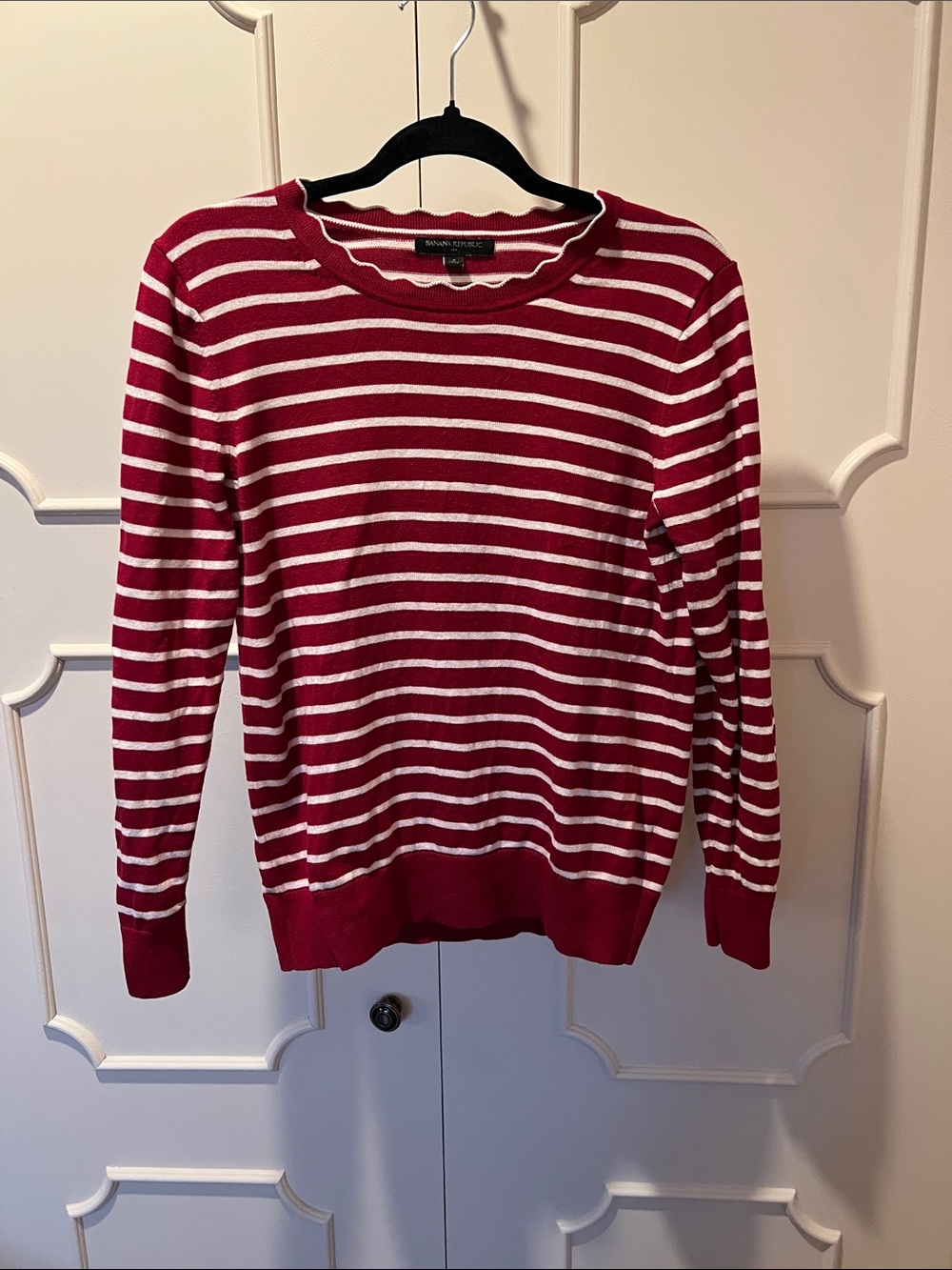 Banana Republic Red and White Striped Crewneck Sweater
